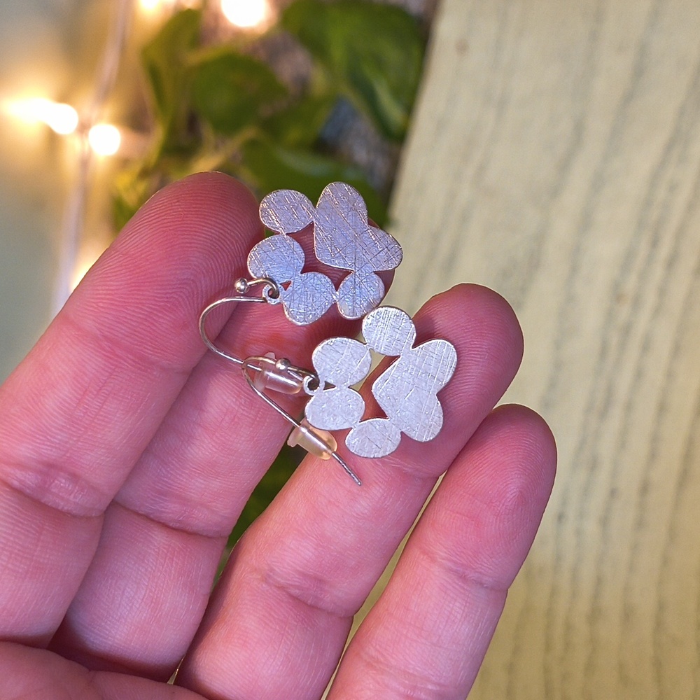 Women's Silver Paw Print Fish Hook Earrings